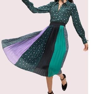 NEW KATE SPADE New York Pop Dots Pleated Mixed Midi Skirt S